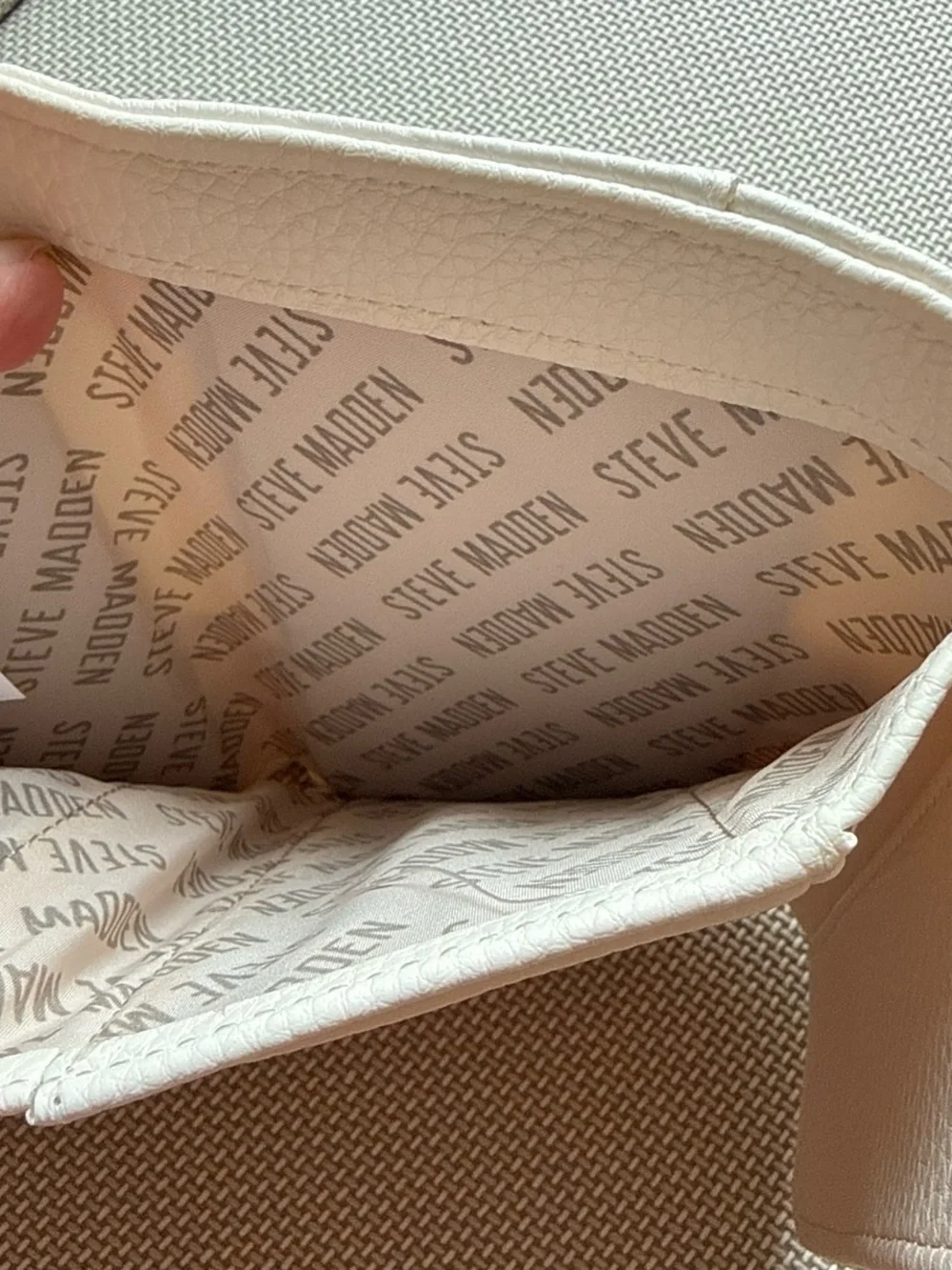 Steve Madden Cream Textured Leather Wallet with Gold Buckle